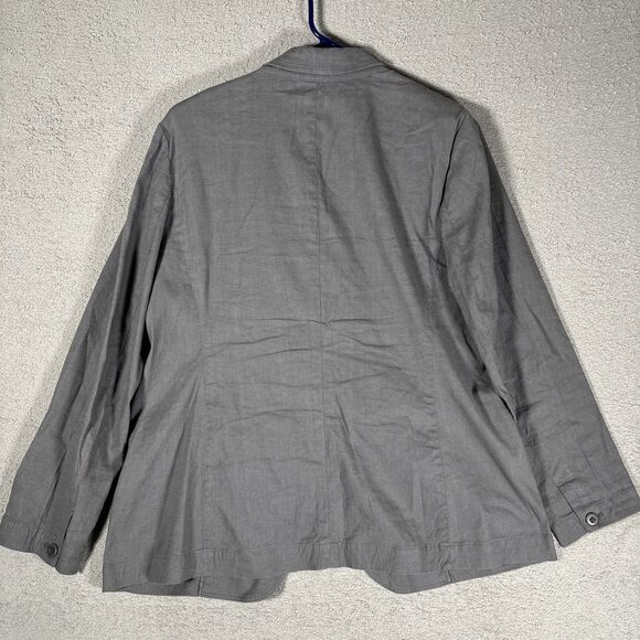 J Jill Linen Blend Blazer Women’s Size M Petite Gray Unlined Stretch Lagenlook - Picture 14 of 16